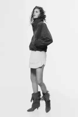 Veste oversize en cuir velours fendu - Marron — photo 2
