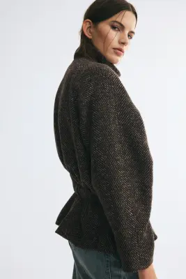 Veste à col droit avec ceinture - Gris foncé/motif chevrons — photo 4