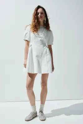 Robe en denim avec jupe évasée - Crème — photo 3