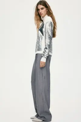 Top à sequins avec épaulettes - Crème/argenté — photo 5