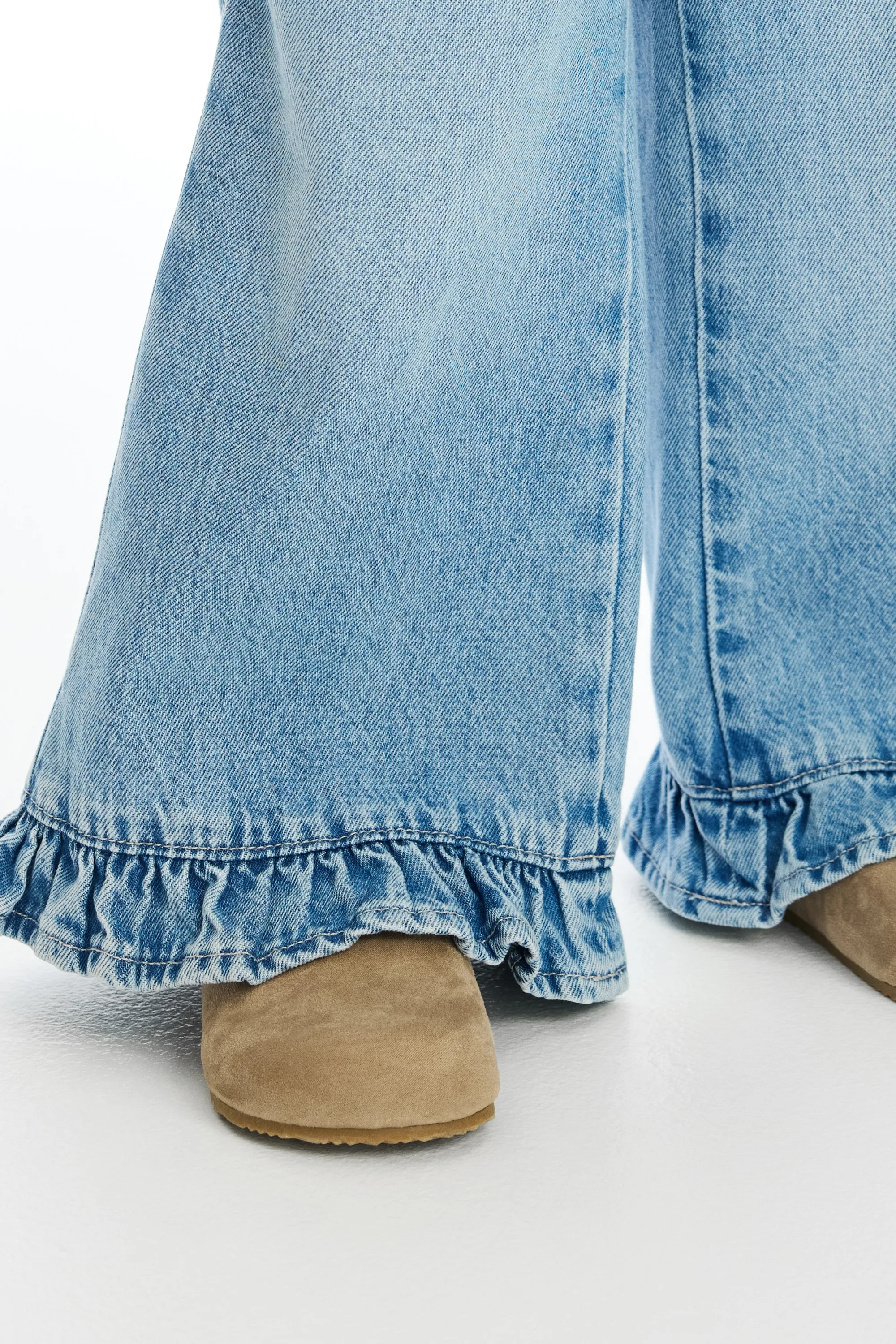 Pantalon volanté en coton - Bleu denim clair