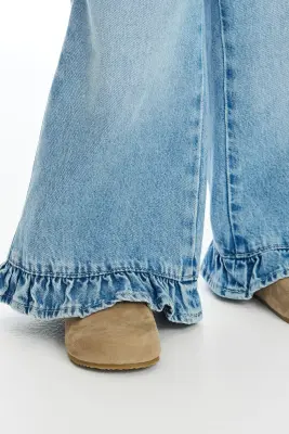 Pantalon volanté en coton - Bleu denim clair — photo 1