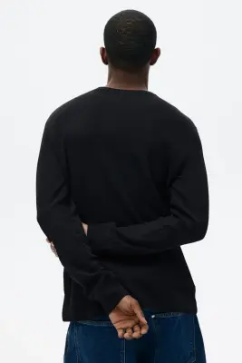 T-shirt Slim Fit en jersey gaufré - Noir — photo 3