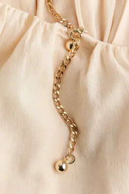 Chain-detail frill-trimmed top - Beige clair — photo 3