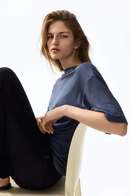 Top en viscose à effet drapé - Bleu foncé — photo 4