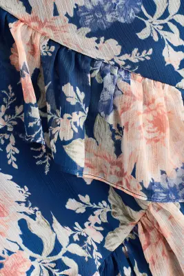 Robe volantée en mousseline - Bleu foncé/fleuri — photo 3