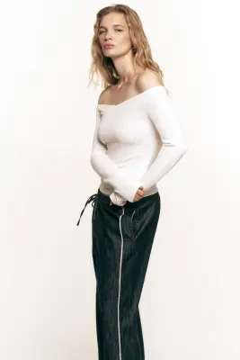 Pantalon en denim avec cordon de serrage - Bleu denim foncé — photo 3