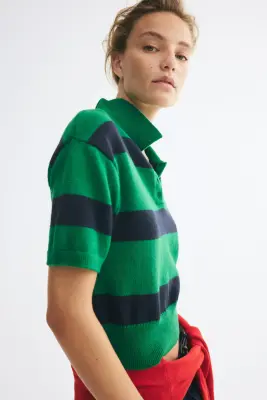 Polo en maille fine - Vert/rayures bleu marine — photo 2