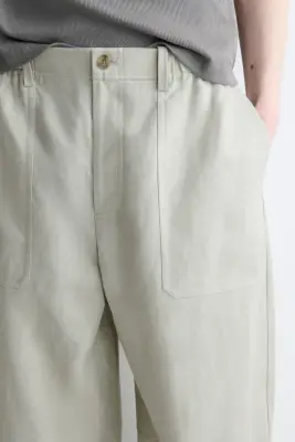 PANTALON BARREL DÉCONTRACTÉ EN LIN - VERT CLAIR — photo 3