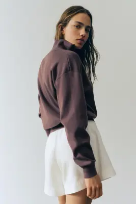Pull en maille fine avec col zippé - Taupe foncé — photo 2