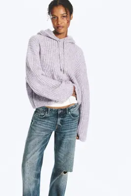 Sweat à capuche en maille avec cordon de serrage - Lilas — photo 2