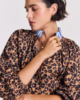 Blouse Camille léopard et rayures bleu — photo 2