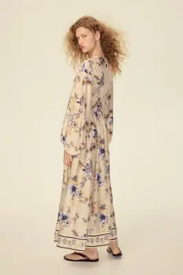 Robe imprimée avec détail à nouer - Beige clair/fleuri — photo 3