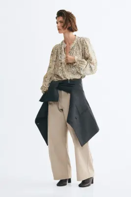 Blouse avec détail à nouer - Beige clair/motif — photo 2