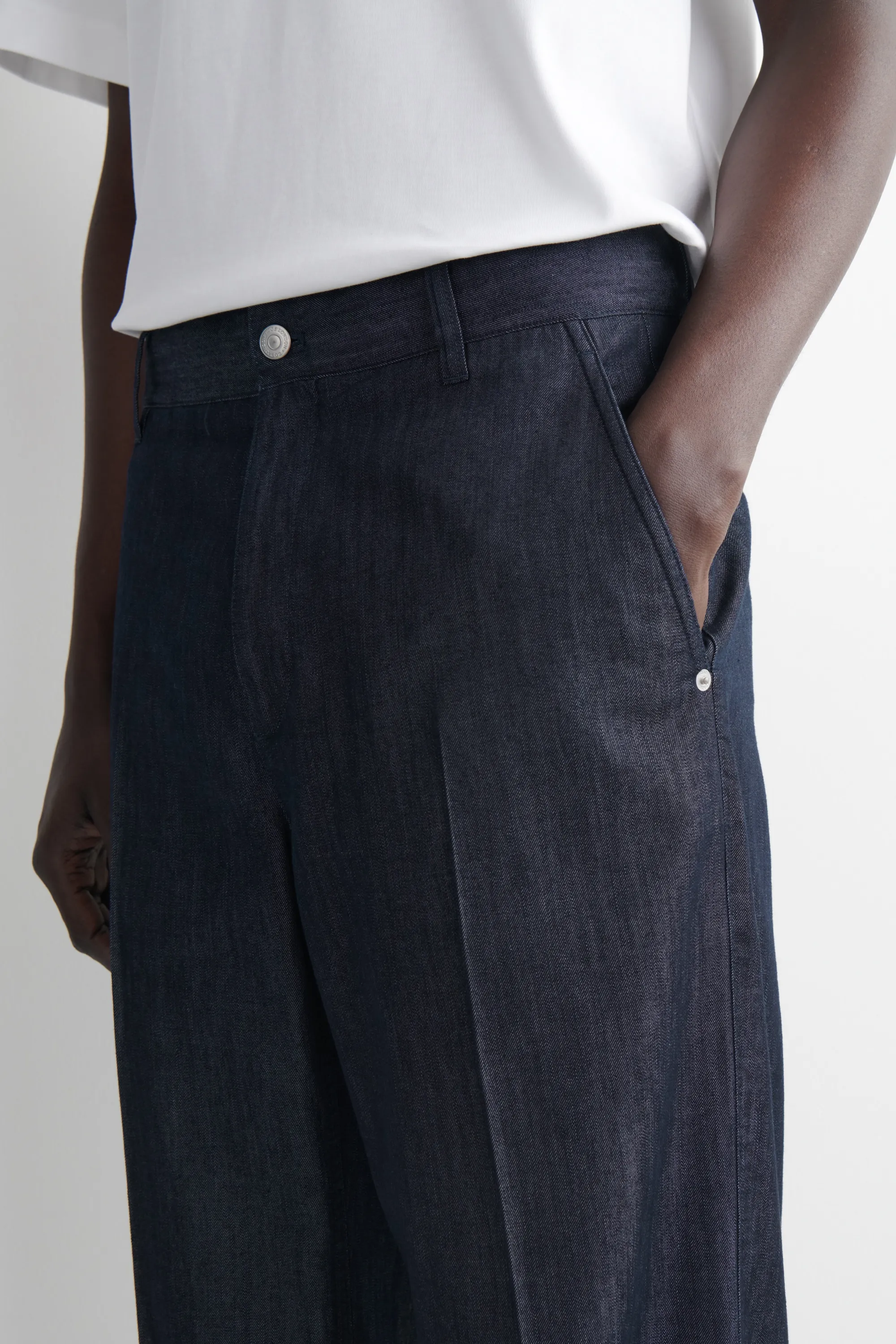 PANTALON REGULAR DROIT EN DENIM BRUT - BLEU ENCRE