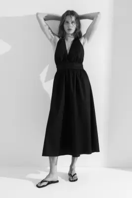 Robe dos nu en coton - Noir — photo 2