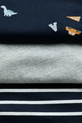 Lot de 3 T-shirts à manches longues en coton - Bleu marine/dinosaures — photo 1