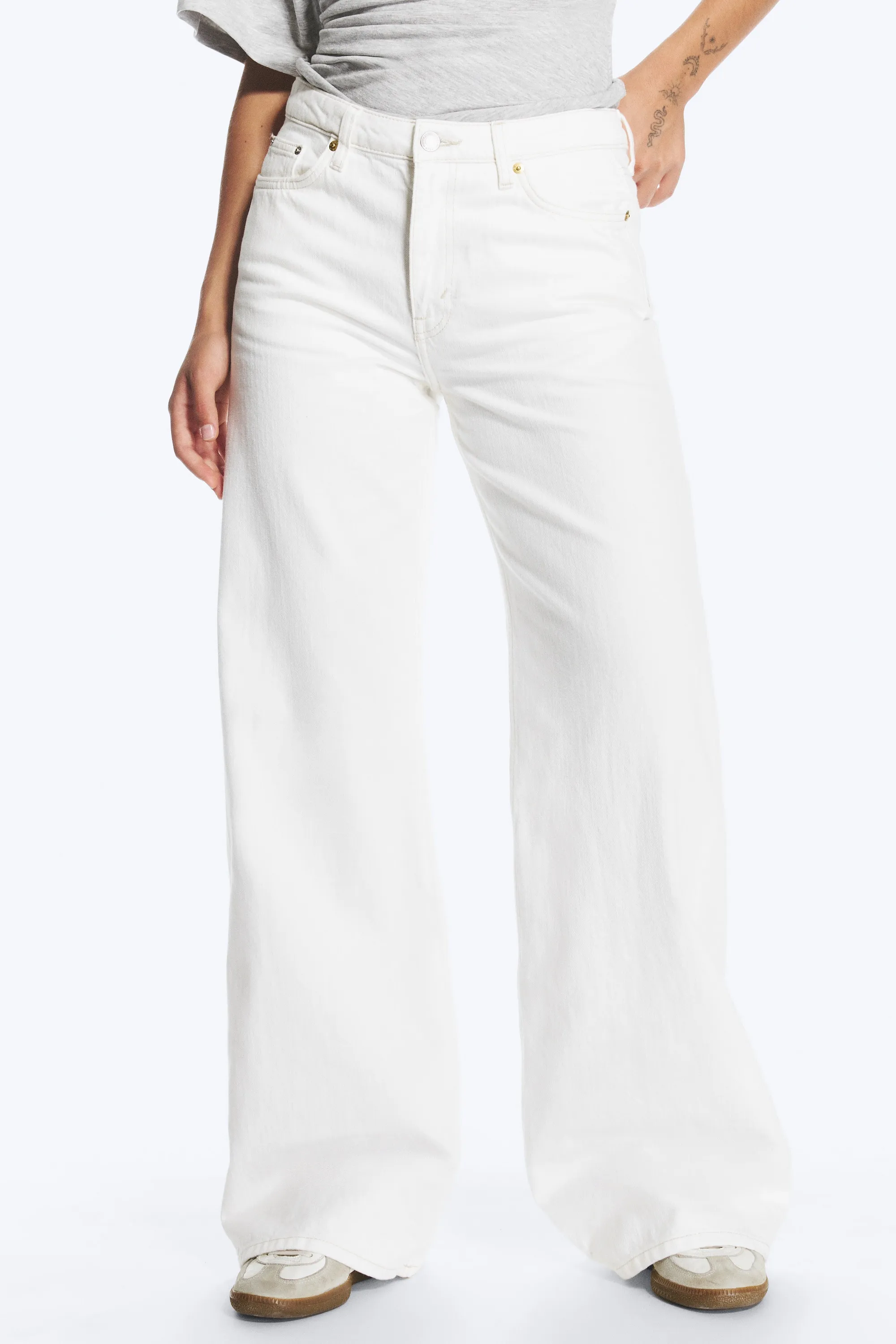 Jean jambe large taille mi-haute Paz - Blanc cassé - Blanc