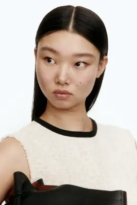 Robe droite en lin mélangé - Beige clair/noir — photo 2