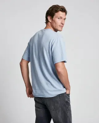 T-shirt Bleu Clair Col Rond Manches Courtes en Cachemire — photo 3