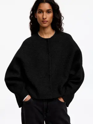 Veste en maille bouclée à manches raglan - Noir — photo 3