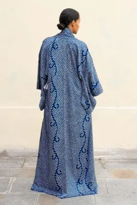Kimono Shibori Bleu en soie — photo 3