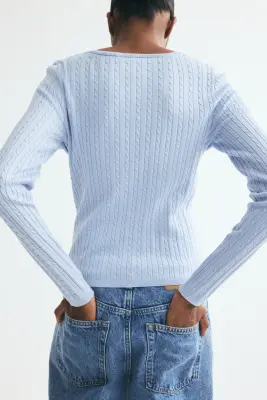 Pull en maille torsadée de viscose mélangée - Bleu clair — photo 2