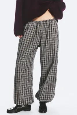 Pantalon ballon tissé taille basse - Gris foncé à carreaux — photo 2
