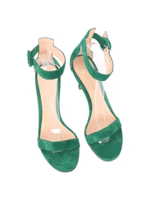 Sandales à talon fin et bride cheville en suede vert émeraude Prix boutique 690€ Taille 39 — photo 3