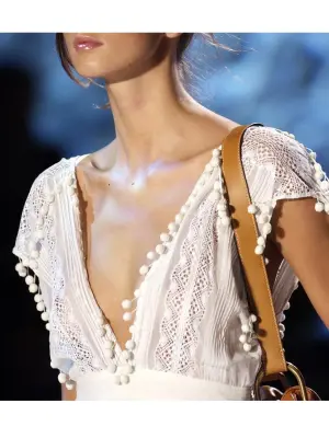 Iconique robe en coton blanc à pompon Printemps été 2003 par Phoebe Philo Taille 36 — photo 5