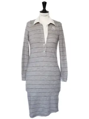 Robe chemise col blanc en laine grise à fines rayures bleues Prix boutique 250€ Taille 36 — photo 1