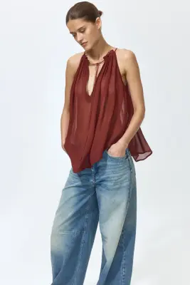 Top oversize avec cordon de serrage - Rouge foncé — photo 1