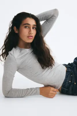 Top en coton Supima® - Gris clair chiné — photo 3