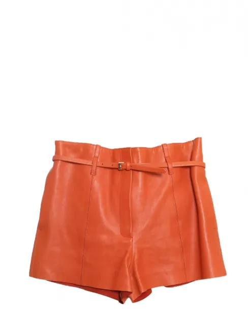 Short en cuir agneau orange Eté 2012 Prix boutique 2300€ Taille 38