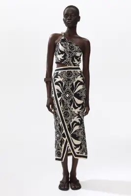 Robe asymétrique découpée - Beige clair/motif — photo 1