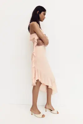 Robe volantée avec bretelles à nouer - Rose pêche clair — photo 1