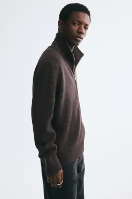 Gilet zippé Regular Fit en laine - Marron foncé — photo 3