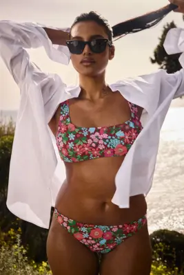Haut de maillot de bain Nova imprimé Liberty rose et bordeaux — photo 4