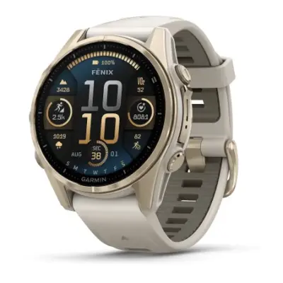 Garmin Fenix 8 Amoled 43mm Verre Sapphire lunette Soft Gold bracelet gris cendré 010-02903-11 — photo 1