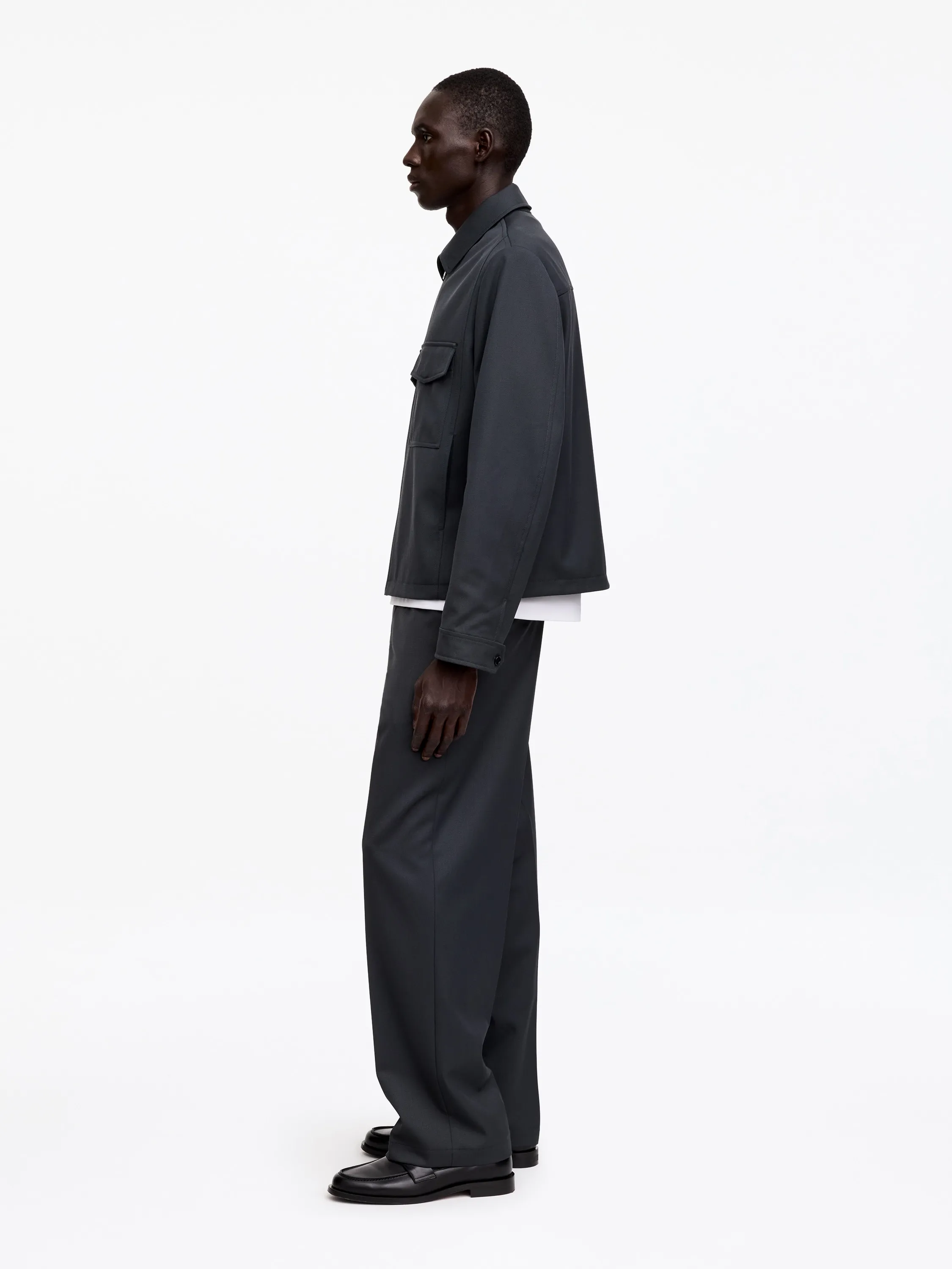 Pantalon large en mélange de laine - Bleu foncé