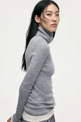 Top col roulé en laine mérinos - Gris chiné — photo 2