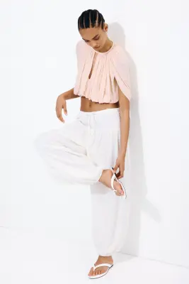 Top en maille fine avec base à effet boule - Rose pêche — photo 2