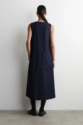 ROBE MIDI TRAPÈZE EN DENIM - BLEU ENCRE — photo 4