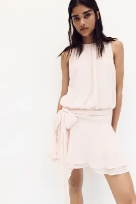 Robe en mousseline avec détail à nouer - Rose poudré — photo 2