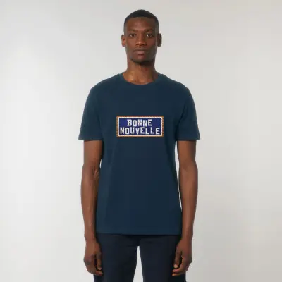 T-SHIRT COTON BIO BRODÉ - BONNE NOUVELLE - NAVY — photo 4