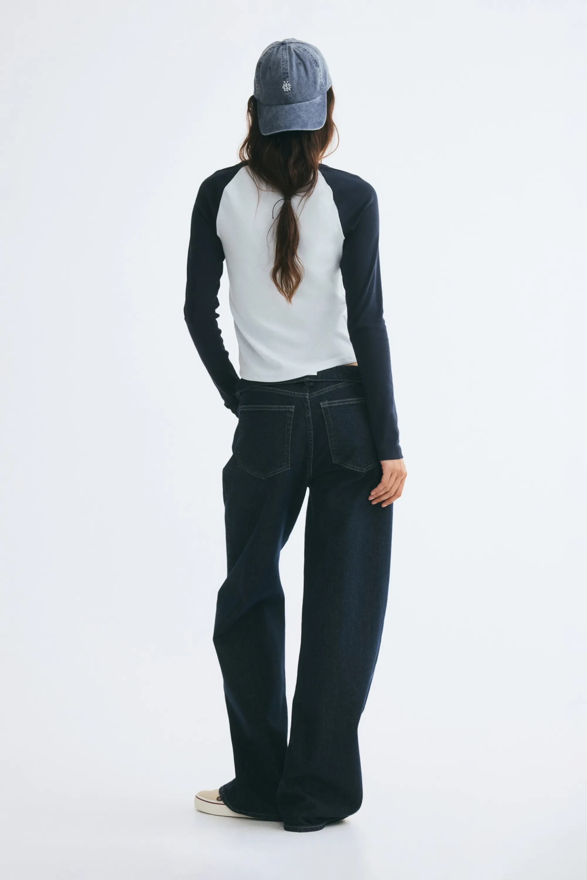 Raglan-sleeved cotton top - Turquoise clair/color block