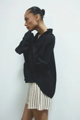 Short en maille avec taille élastique - Crème/rayé — photo 2