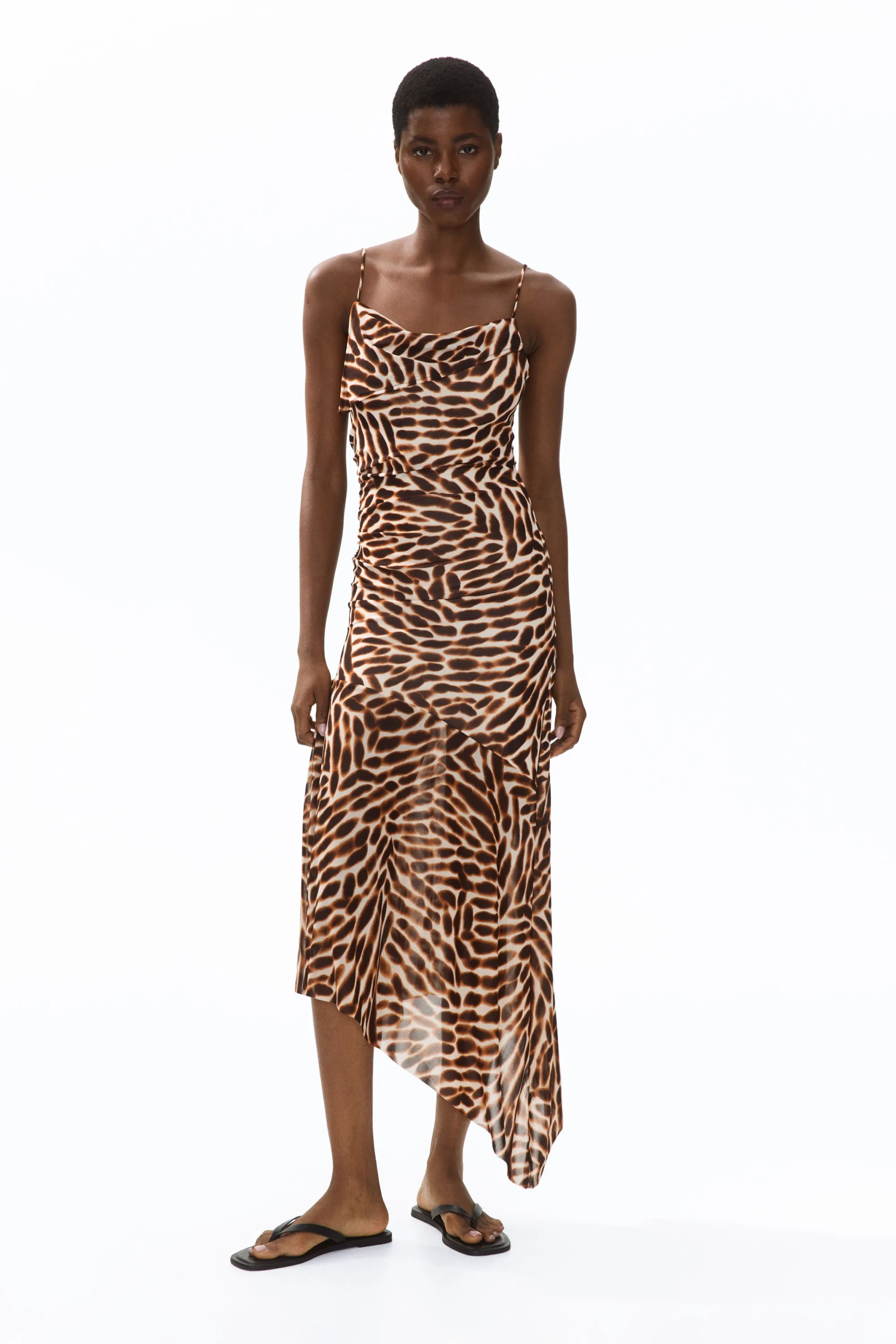 Asymmetric strappy dress - Beige/motif