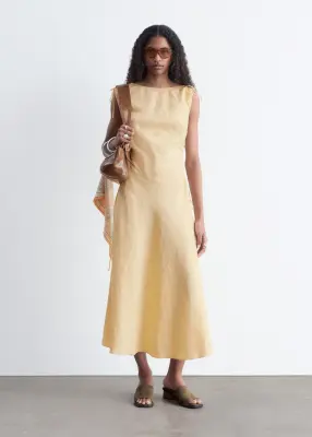 Robe midi évasée en lin - Jaune clair — photo 3