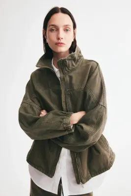 Veste oversize en denim de coton - Vert kaki — photo 2